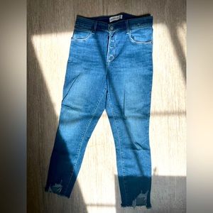 Abercrombie high rise super skinny ankle jeans dark wash with raw ankle hem